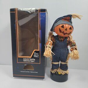 Gemmy Halloween Factory Scarecrow Pumpkin Head Figure Animated Standing -WORKS